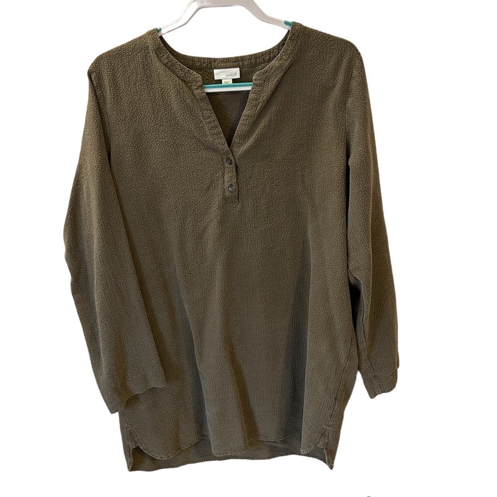 J.Jill Pure Jill textured Tencel tunic top in olive green/brown color